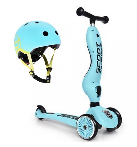 Scoot and Ride Highwaykick 1 - 2w1 Jeździk / Hulajnoga 1-5 Lat zestaw z kaskiem XXS | Blueberry